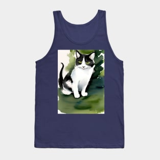 Watercolour Tuxedo Cat on a green lawn Copyright TeAnne Tank Top